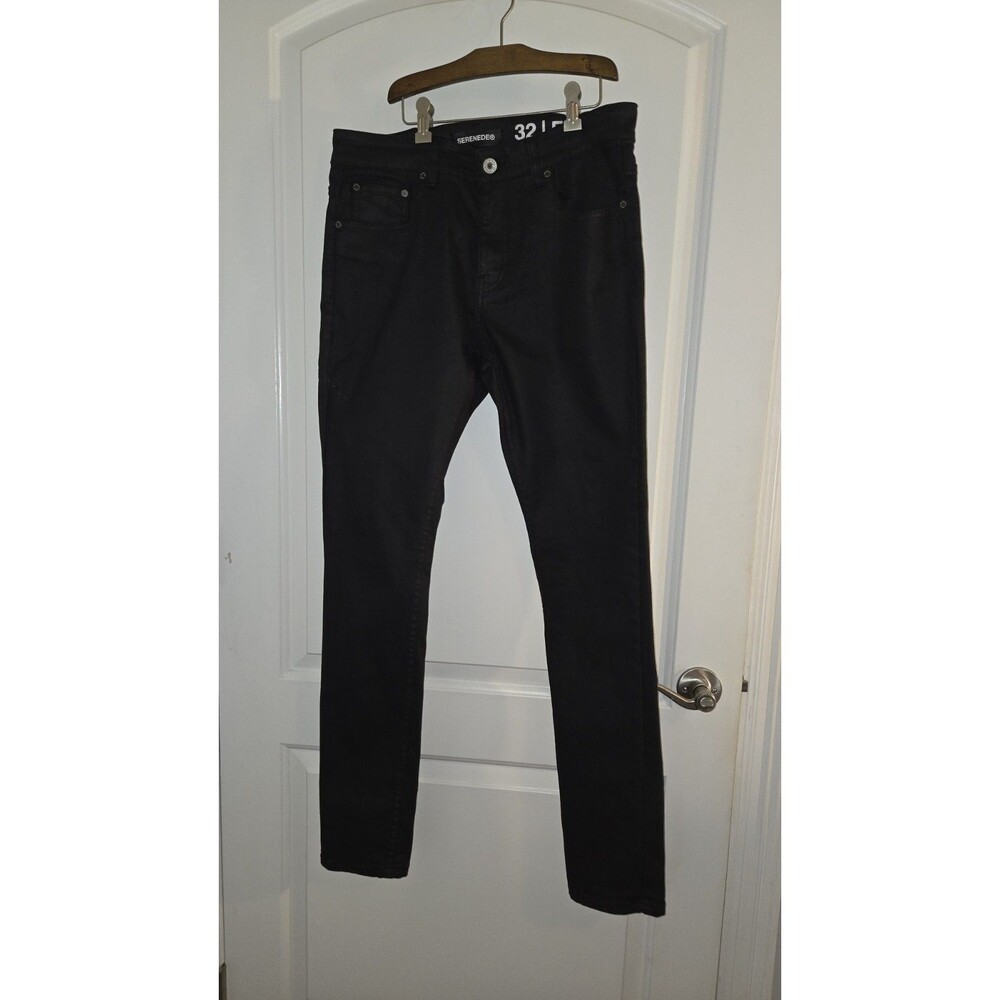 Serenede Fitted Jeans Distressed Stretch Denim 32x32 Mens Black Goth Punk